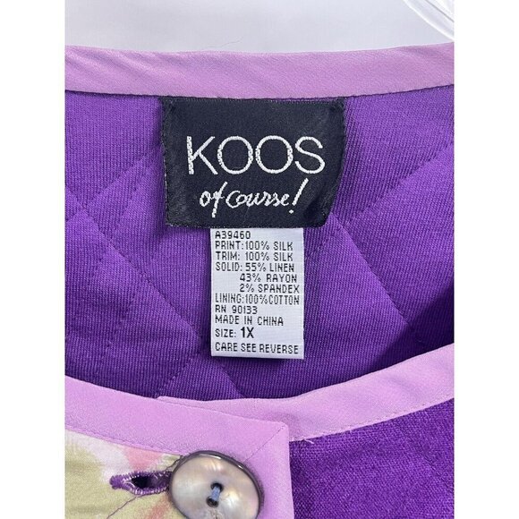 Koos Mixed Printed QUilted Jacket Silk Linen Cotton Sz 1X Purple Art to Wear - Picture 6 of 7